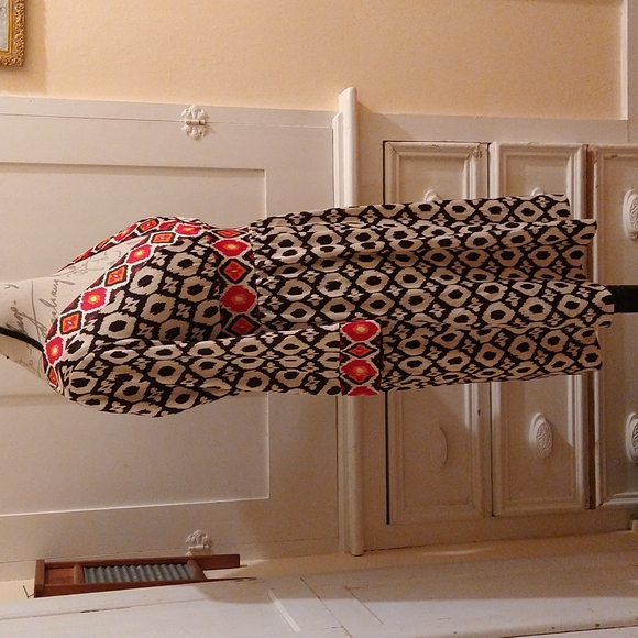 Silky black and orange print dress Sz S/P - Picture 2 of 5